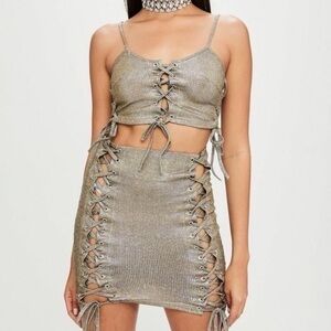 NWT Carli Bybel Missguided gold glitter 2 piece Size 6